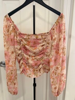 Animari | Mauve Multi Floral Square Neck Long Sleeve Top | Small